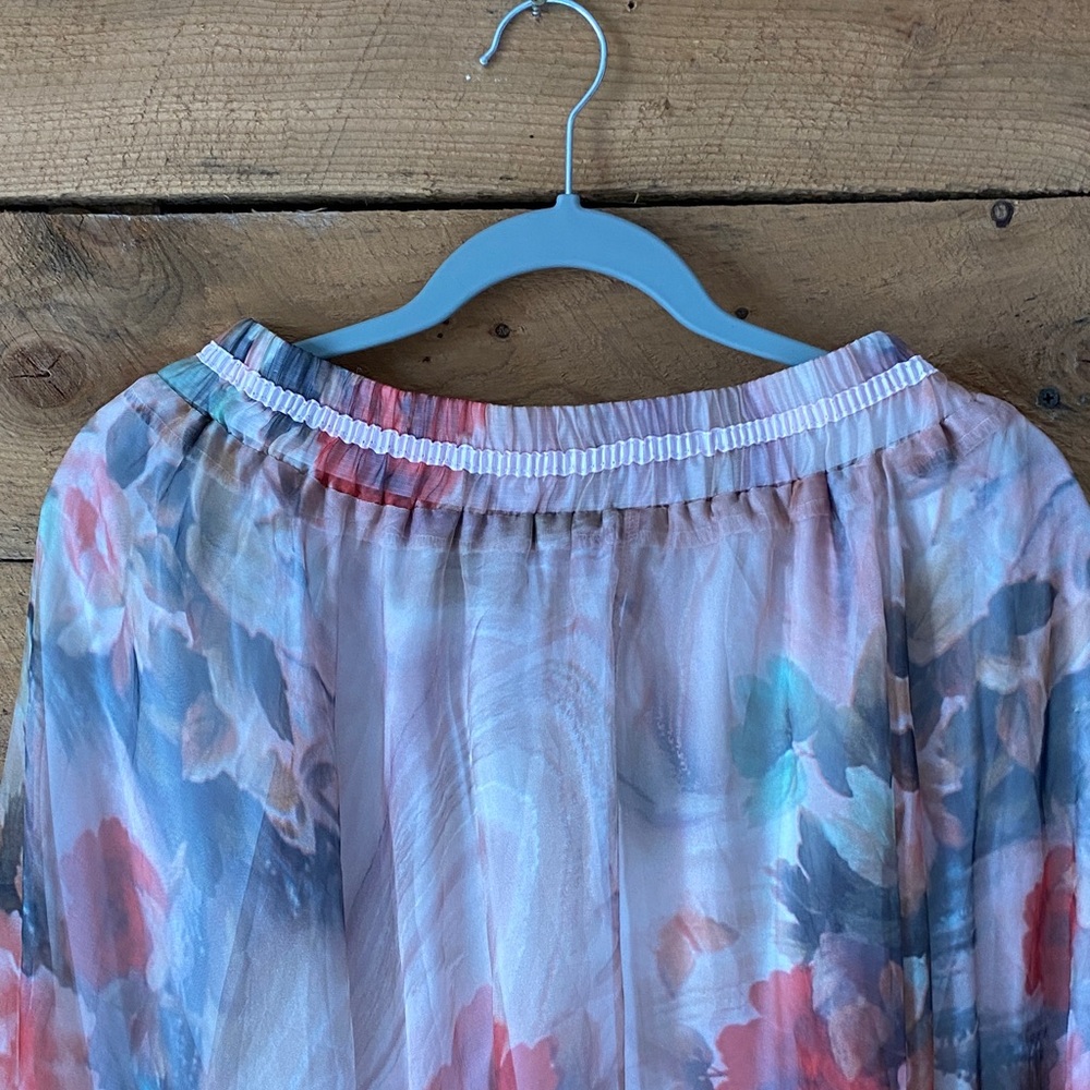 Romantic Pink Floral Chiffon Maxi Skirt - Picture 2 of 8